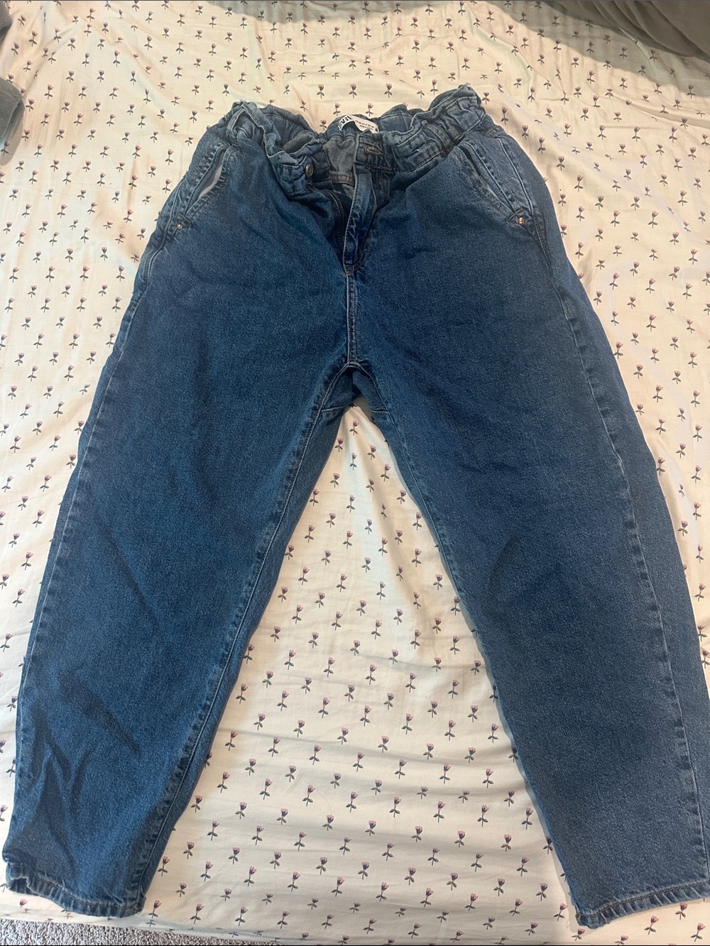 Zara Dark Blue Paperbag Waist Jeans